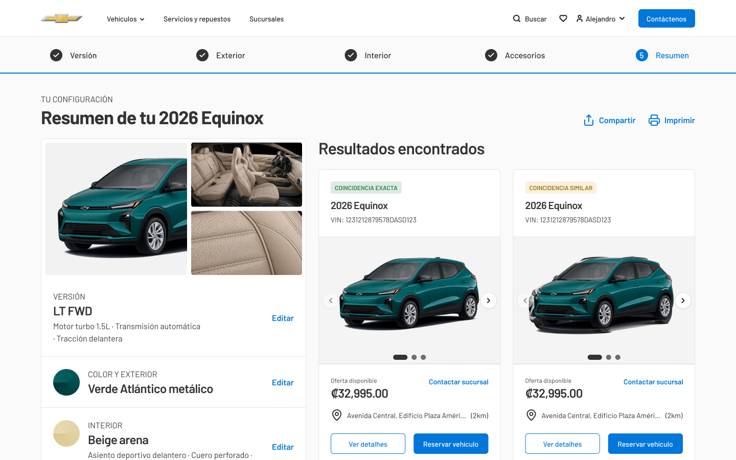 Step five: configuration summary matched against vehicles available in stock