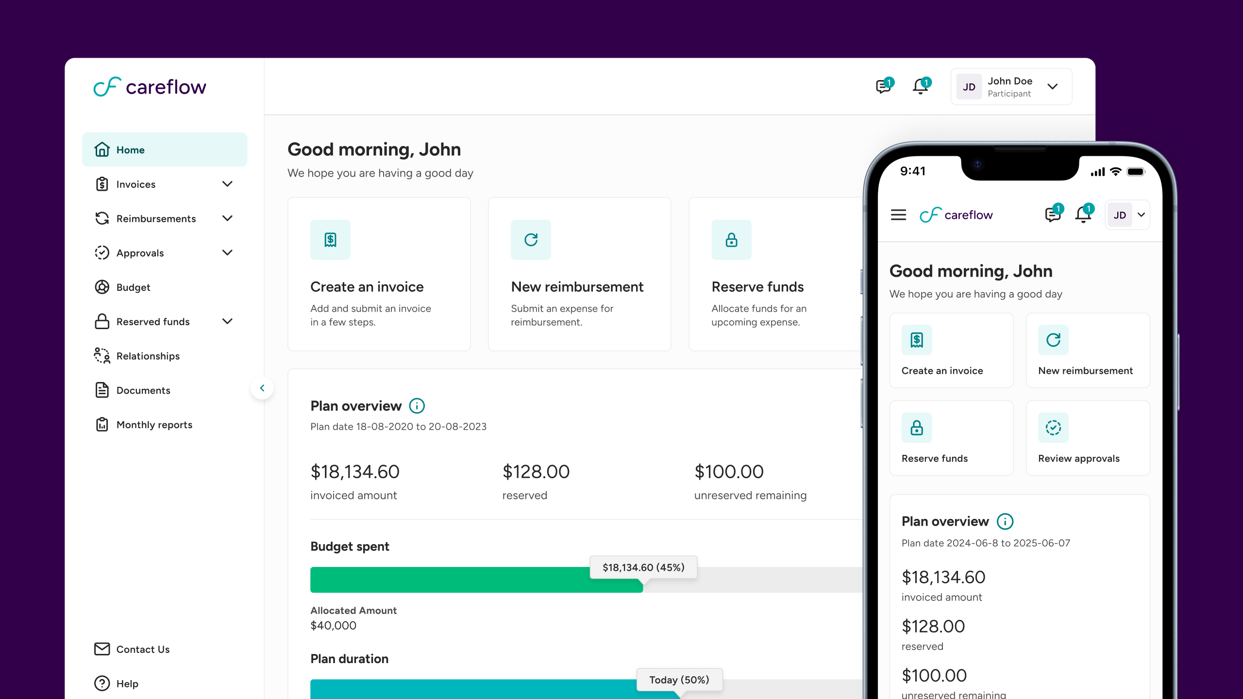 CareFlow redesigned portal shown across desktop and mobile screens