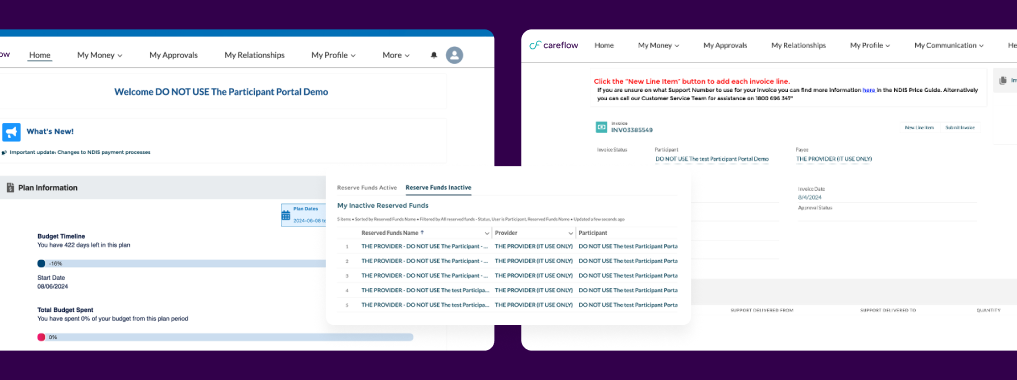 Collage of the previous CareFlow portal showing dense, competing information