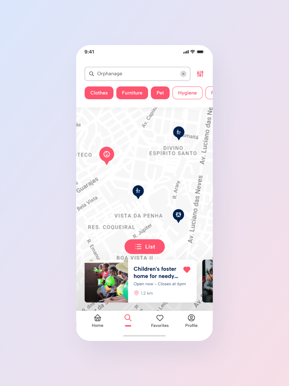 Good Deeds search screen showing nearby drives on a map